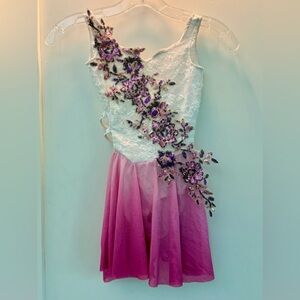 Glamour White & Pink Lyrical Dance Costume with sequined floral appliqués